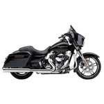 Polished Cobra exhaust Neighbor Hater Slip On Mufflers - Chrome for '95-'16 Bagger isolated on a white background.