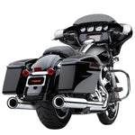 Polished Cobra exhaust Neighbor Hater Slip On Mufflers - Chrome for '95-'16 Bagger isolated on a white background.