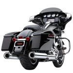 Polished Cobra exhaust Neighbor Hater Slip On Mufflers - Chrome for '95-'16 Bagger isolated on a white background.