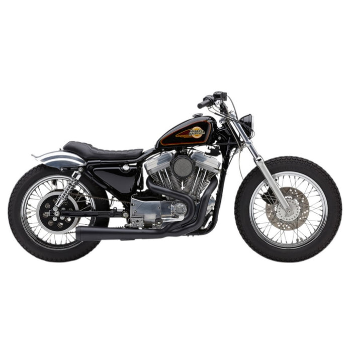 Classic black motorcycle with Cobra El Diablo Sportster 2:1 Exhaust - Black - 4" For &