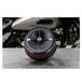 Close-up of a black circular mechanical component with a central screw and four spokes, two metal mounting brackets, and a red ribbed filter around its perimeter, resembling the Stealth Air Cleaner Kit - Black Cover - For 23 CVO Road Glide & 24+ Touring often seen on Road Glide models by S&S Cycle.