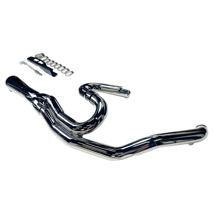 A chrome Road Rage II 2-Into-1 Mid-Length Exhaust System from Bassani, designed for &