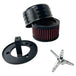 The TC Bros. Black Louvered Air Cleaner for S&S Super E & G Carbs is a black air filter assembly kit by TC Bros., featuring a chrome louvered air cleaner, cylindrical filter, mounting bracket, screws, and a star-shaped wing nut.