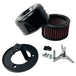 The TC Bros. Black Louvered Air Cleaner for S&S Super E & G Carbs is a black air filter assembly kit by TC Bros., featuring a chrome louvered air cleaner, cylindrical filter, mounting bracket, screws, and a star-shaped wing nut.