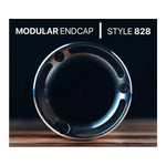 Two metallic exhausts featuring Fab 28 Modular End Caps, with "FAB28 INDUSTRIES" engraved on the side, are displayed against a white background. Brand: Fab 28. Product: Fab 28 Modular End Cap for Fab 28 Exhaust.