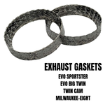 The Moto Iron® Exhaust Gasket Set for 1984-up Harley-Davidson Big Twin and Sportster, shown above, includes two metallic tapered gaskets compatible with EVO Sportster, EVO Big Twin, Twin Cam, and Milwaukee-Eight models.