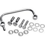 The Drag Specialties Head Breather Kit for Harley-Davidson Big Twin Evo and Twin Cam with aftermarket air cleaner features a curved handle, four rectangular-head bolts, and eight flat washers displayed on a white background.