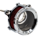 The Trask Assault Charge High-Flow Air Cleaner for Second Gen Harley-Davidson M8 features two round filters—chrome or black—with exposed red elements and visible mounting bolts, giving your bike&