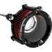 The Trask Assault Charge High-Flow Air Cleaner for Second Gen Harley-Davidson M8 features two round filters—chrome or black—with exposed red elements and visible mounting bolts, giving your bike&