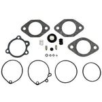 A selection of carburetor rebuild components—including gaskets, O-rings, springs, needle valves, and a diaphragm—neatly arranged on a white background; this set is the Wyatt Gatling Master Rebuild Kit for Keihin Butterfly Carburetor by Wyatt Gatling.