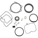 The Wyatt Gatling Master Rebuild Kit for Keihin Butterfly Carburetor includes an assortment of rubber and metal gaskets, seals, O-rings, and small hardware parts arranged on a white background—ideal for servicing Keihin Butterfly Carburetor models.