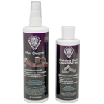 The Arlen Ness Air Filter Cleaner/Oil Kit by Arlen Ness features two bottles labeled “Filter Cleaner” and “Stainless Steel Clear Filter Oil,” displayed side by side against a white background. This essential kit helps keep your air filter in peak condition for optimal performance.