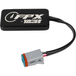 A black Vance and Hines FPX Trak & Tune Tuner for 2014-2020 Harley-Davidson—Gray 6-pin CAN Bus Data Port Connector with a white logo connected to a gray six-pin electrical connector by a short cable.