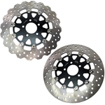 The TC Bros. 11.8" Rear Floating Brake Rotor for 2008-Up Harley-Davidson Bagger features black centers and silver, perforated edges—perfect for enhanced braking performance on your Harley.