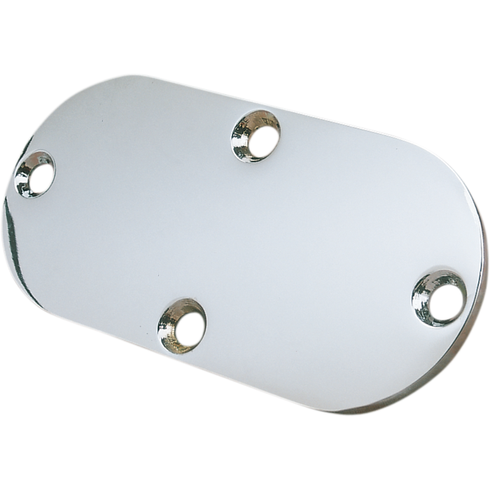 Mid-USA Chrome Primary Inspection Cover for Select 1970-2006 Harley-Davidson Big Twin, featuring an oval shape with four countersunk mounting holes.