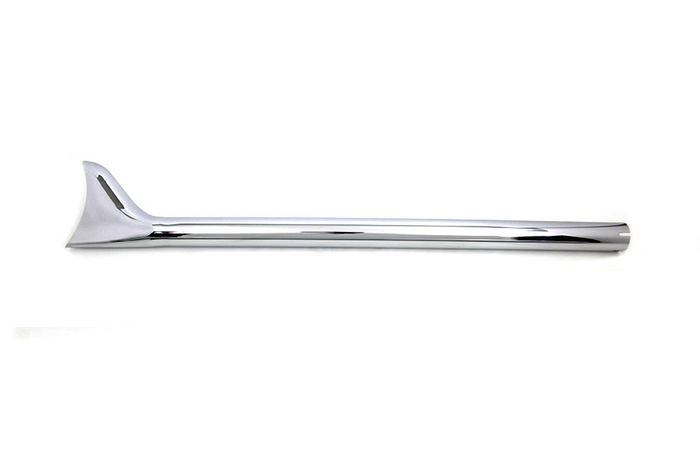 The Mid-USA Chrome Fishtail Extension for 1-3/4" exhaust systems features two pointed chrome side trim moldings, shown parallel on a white background. Ideal as stylish accents. Brand: Mid-USA.