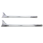 The Mid-USA Chrome Fishtail Extension for 1-3/4" exhaust systems features two pointed chrome side trim moldings, shown parallel on a white background. Ideal as stylish accents. Brand: Mid-USA.