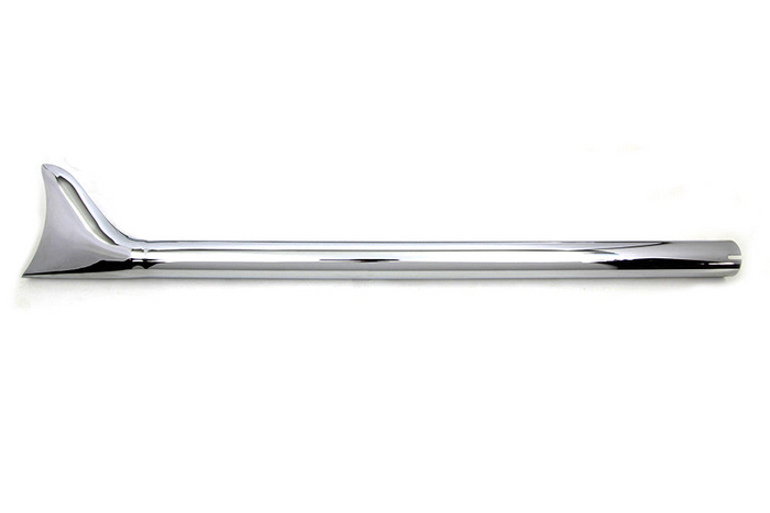 The Mid-USA Chrome Fishtail Extension for 1-3/4" exhaust systems features two pointed chrome side trim moldings, shown parallel on a white background. Ideal as stylish accents. Brand: Mid-USA.