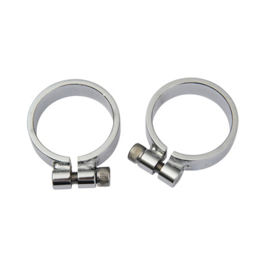 Two Drag Specialties Exhaust Manifold Clamps for Harley Ironhead Sportster 1957/Later HD# 65519-52B (PAIR) on a white background.