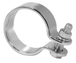 The Mid-USA Universal Chrome Exhaust Clamp by Mid-USA features a circular metal band and screw fastener, ideal for securely attaching hoses or pipes.