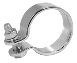 The Mid-USA Universal Chrome Exhaust Clamp by Mid-USA features a circular metal band and screw fastener, ideal for securely attaching hoses or pipes.