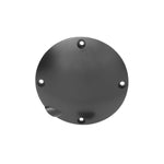 Moto Iron® Black Derby Cover for 1994-2003 Harley-Davidson Sportster, circular metal design with five holes, shown with five silver screws on a white background.