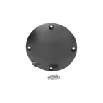 Moto Iron® Black Derby Cover for 1994-2003 Harley-Davidson Sportster, circular metal design with five holes, shown with five silver screws on a white background.