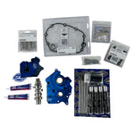 An S&S Cycle Complete Camchest Kit for 2017-Up Harley-Davidson M8 (Air/Oil Cooled Only) with blue anodized parts, sealant tubes, an S&S 475 cam, bolts, and hardware displayed on a white background.