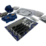 An S&S Cycle Complete Camchest Kit for 2017-Up Harley-Davidson M8 (Air/Oil Cooled Only) with blue anodized parts, sealant tubes, an S&S 475 cam, bolts, and hardware displayed on a white background.