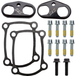 Two black S&S Cycle metal plates, labeled "F" and "R," each with two large holes and a central mounting hole, are tappet cuffs designed for precise alignment in 2017-up Harley-Davidson Big Twin engines.