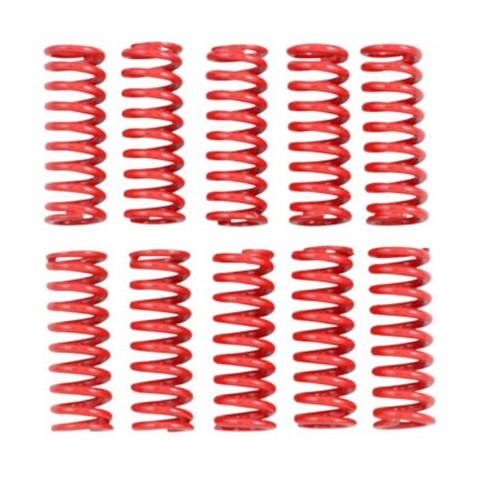 A set of red Kibblewhite Clutch Spring Set (Heavy Duty) 66-84 Harley Shovelhead springs on a white background.