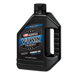 A 1-quart black bottle of Maxima Primary Oil by Maxima, featuring a blue and black label, handle, and screw-on cap—specially formulated for the V-Twin primary chain on Harley Big Twin motorcycles.