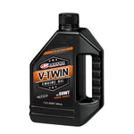 A black 1-quart container of Maxima Conventional Engine Oil, featuring an orange and black label with product details, this high-quality oil from Maxima is specifically designed for 4-stroke motorcycle engines.