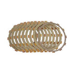 The Alto Products Stage 8 Locking Exhaust Fastener Kit for 1966-1984 Harley-Davidson Big Twin features seven circular Kevlar friction discs with notched edges, displayed in a staggered stack against a white background.