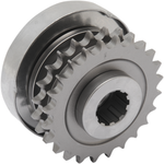 Close-up of a metal gear mechanism with two sets of teeth, likely part of a machine or engine transmission system—such as the Drag Specialties Compensating Sprocket Kit for 1991-2001 Harley-Davidson Big Twin models.