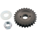 A sharp-toothed metal sprocket—part of the BDL Belt Drives Ltd. Compensator Sprocket Eliminator Kit for 1994-2006 Harley-Davidson Big Twin—is centered with a large silver hex nut and washer on a white background. Engineered as a compensator eliminator, this durable component offers precision fitment for your custom Harley-Davidson build.