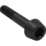 A black S&S Compensator Bolt for 2014-2025 Harley-Davidson Big Twin by S&S Cycle, crafted from durable 8740 chromoly steel with a hexagonal socket head and a partially threaded shank, is displayed on a white background. This high-strength socket head cap screw is engineered to meet the rigorous demands of Harley-Davidson Big Twin applications.