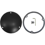Three sets of Drag Specialties Derby Covers for 1970-1998 Harley-Davidson Big Twin motorcycles, each with matching gaskets, screws, and small hex keys, are arranged on a white background—these durable and stylish accessories from Drag Specialties make perfect replacements or upgrades for your Harley-Davidson’s derby cover.