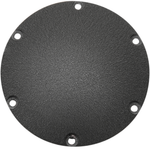 Three round metal plates, each featuring six holes—one in white, one in black, and one in dark gray—are displayed against a white background. These are Universal Derby Covers by Universal, designed to fit 2004-2022 Harley-Davidson Sportster models.