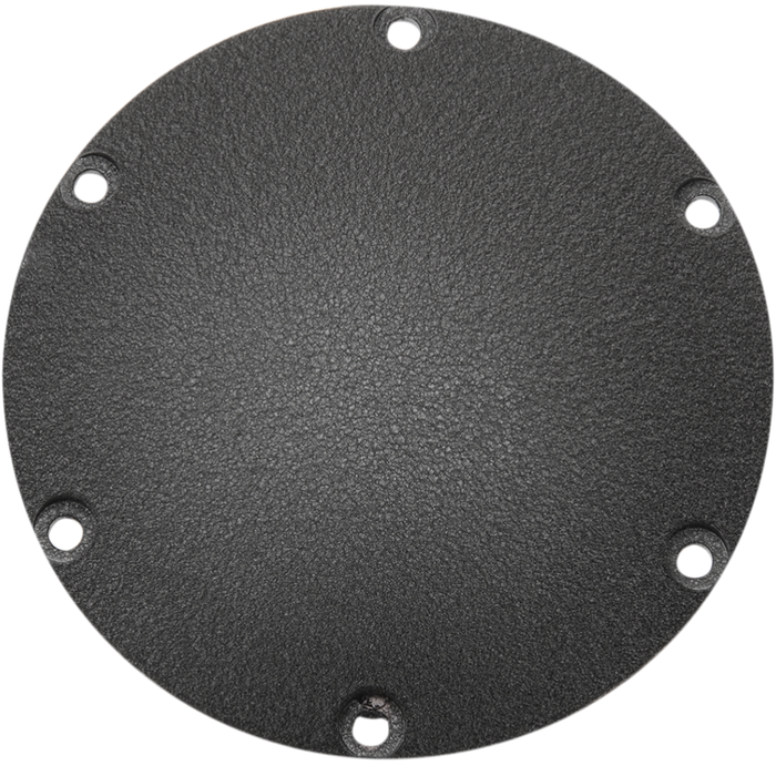 Three round metal plates, each featuring six holes—one in white, one in black, and one in dark gray—are displayed against a white background. These are Universal Derby Covers by Universal, designed to fit 2004-2022 Harley-Davidson Sportster models.