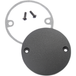 Three Moto Iron® Universal Points/Ignition Covers for 1970-2022 Harley-Davidson motorcycles are displayed on a white background, each featuring a round metal design with screw holes and shown alongside included gaskets, screws, and an Allen wrench.