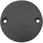 Three Drag Specialties Points Covers for 2017-2025 Harley-Davidson Big Twin motorcycles, each featuring two mounting holes, are displayed in silver, matte black, and textured black finishes. The round metal covers from Drag Specialties are arranged diagonally against a white background.