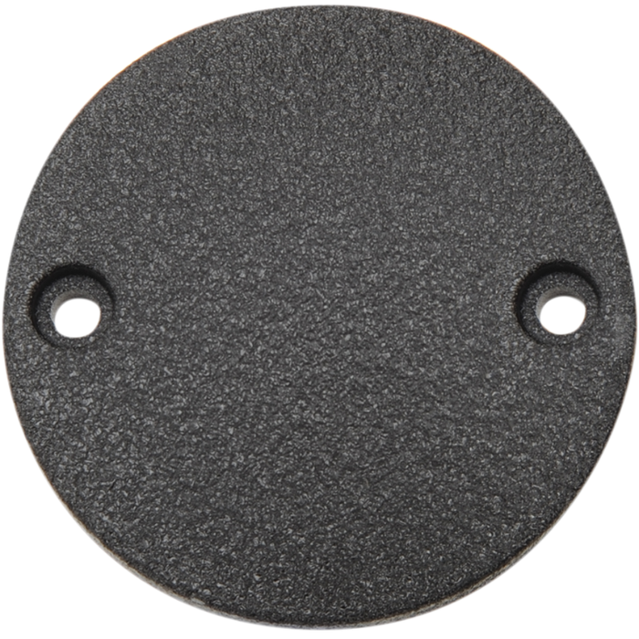 Three Drag Specialties Points Covers for 2017-2025 Harley-Davidson Big Twin motorcycles, each featuring two mounting holes, are displayed in silver, matte black, and textured black finishes. The round metal covers from Drag Specialties are arranged diagonally against a white background.