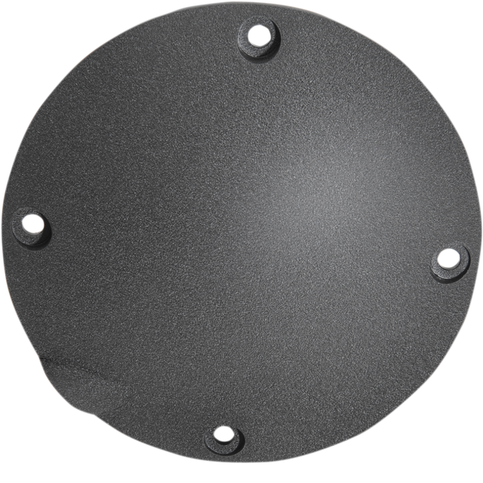 Moto Iron® Black Derby Cover for 1994-2003 Harley-Davidson Sportster, circular metal design with five holes, shown with five silver screws on a white background.