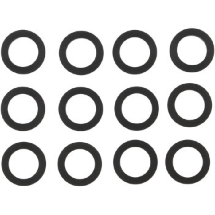 Twelve identical black rubber O-rings from the Cometic Pushrod Seal Kit for 1957 to 1985 Harley-Davidson Sportster are neatly arranged in a 3 by 4 grid on a white background—an ideal solution for preventing oil leaks that frequently affect Ironhead Sportsters.