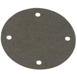 A round, flat, gray disc with four evenly spaced holes near the edge in a circular pattern—ideal as the James Points Cover Gasket by James Gaskets for 1970-1999 Harley-Davidson Big Twin and 1970-2022 Sportster models.