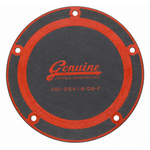 A round black and red James Gaskets Derby Cover Gasket, along with an orange rubber O-ring, both displayed on a white background—perfect for use as a primary chaincase gasket or derby cover seal on your 2006-2017 Harley-Davidson Big Twin.