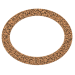 The James Inspection Cover Gasket by James Gaskets, designed for 1936-1964 Harley-Davidson Big Twin and 1957-1969 Sportster models, features a flat, oval shape and is made from speckled brown and black cork material. It is displayed against a white background, making it an ideal choice for classic Harley-Davidson applications.