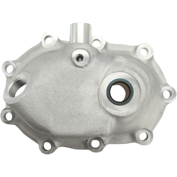 Cast aluminum S&S Kicker Cover for 1936-1986 Harley-Davidson Big Twin transmission featuring multiple bolt holes and threaded ports.