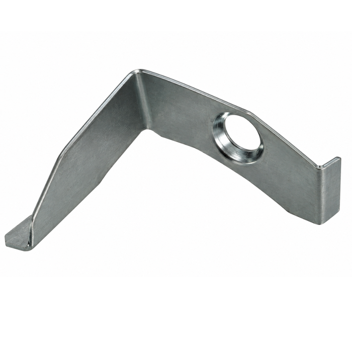 L-shaped Eastern Starter Gear Oil Deflector for 1936-1979 Harley-Davidson Big Twin, featuring a circular mounting hole.